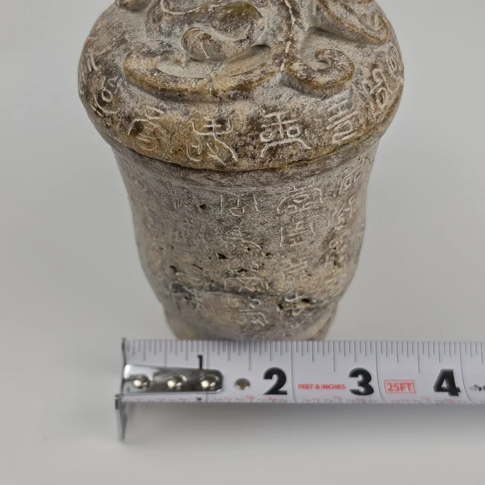 Chinese Carved Stone Gong Vessel Han Dynasty Style Dragon Lid Archaic READ